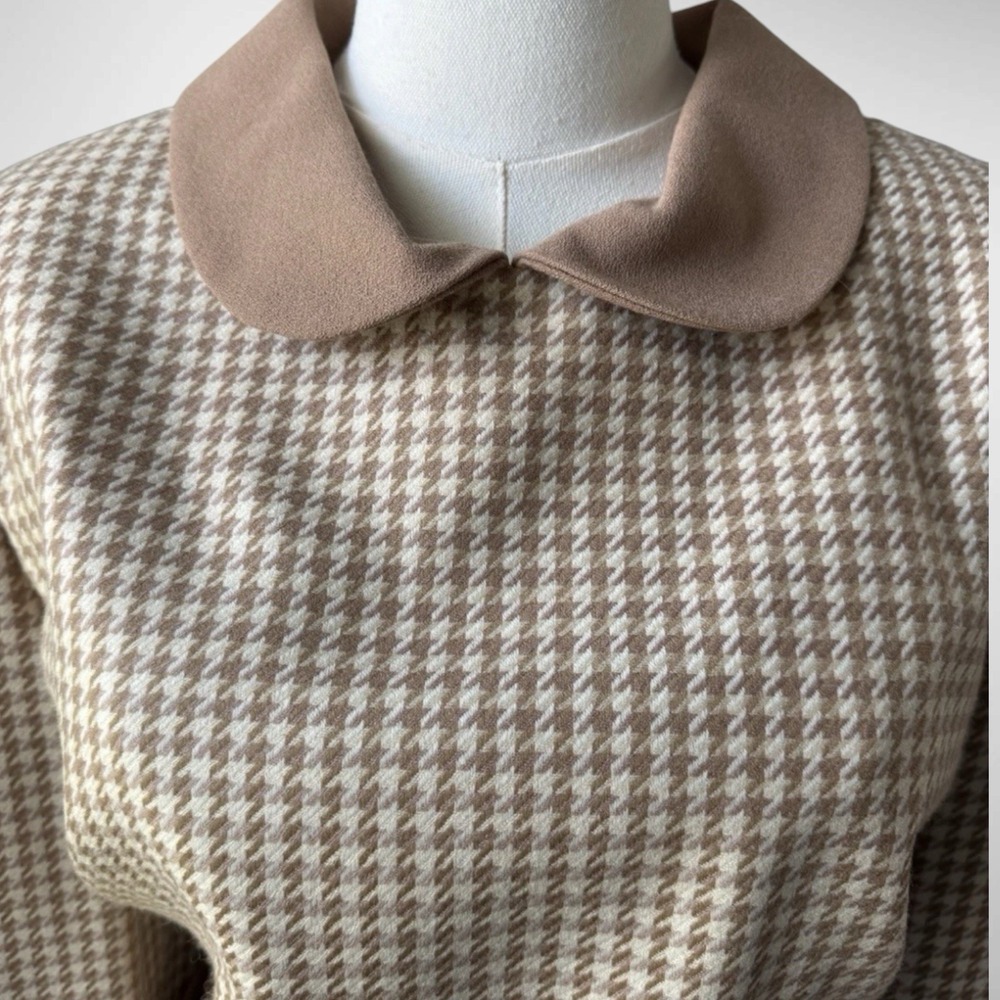 Vintage William Pearson Tan Houndstooth Skirt Suit Jacket 12 Skirt 14 - Picture 2 of 8